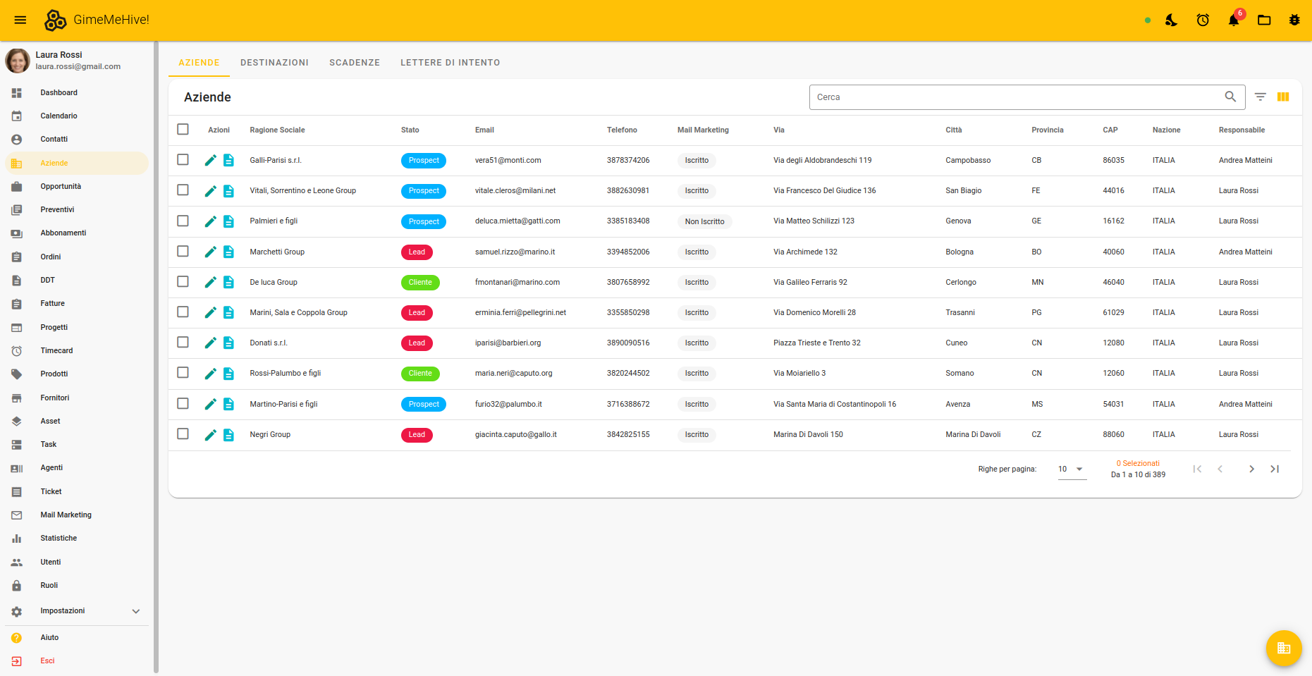 Screenshot GMH modulo aziende